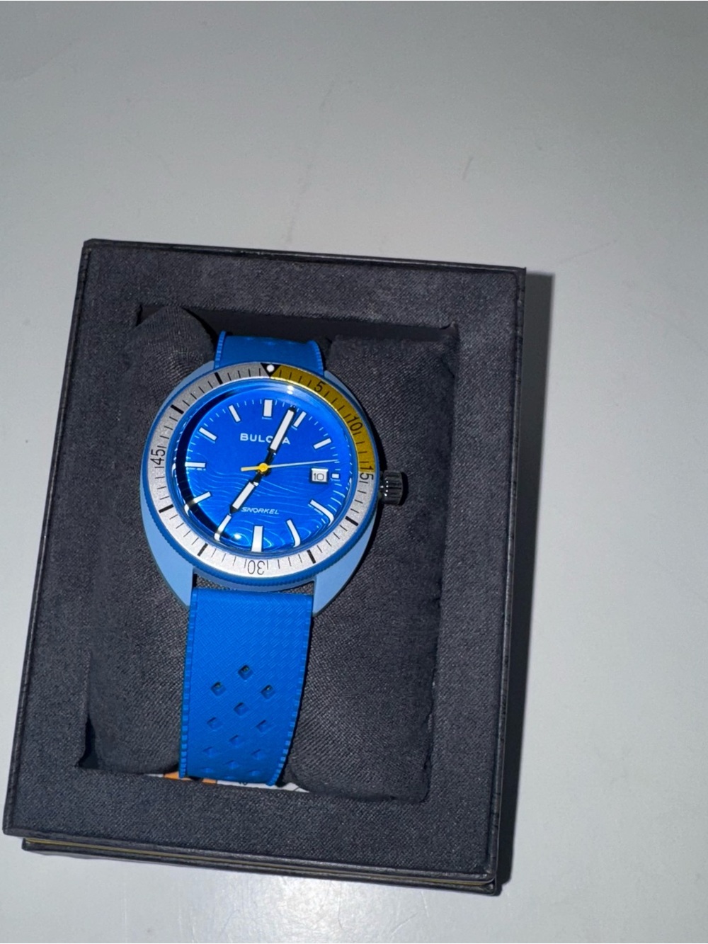Bulova Men’s Snorkel Blue Watch with Yellow Accent